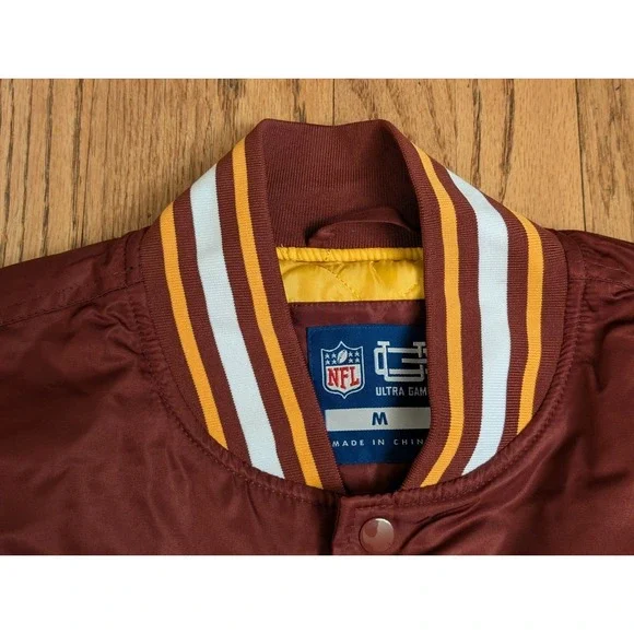 Washington Commanders Bomber Varsity Satin Jacket Mens Medium Full Snap Burgundy - Picture 3 of 16